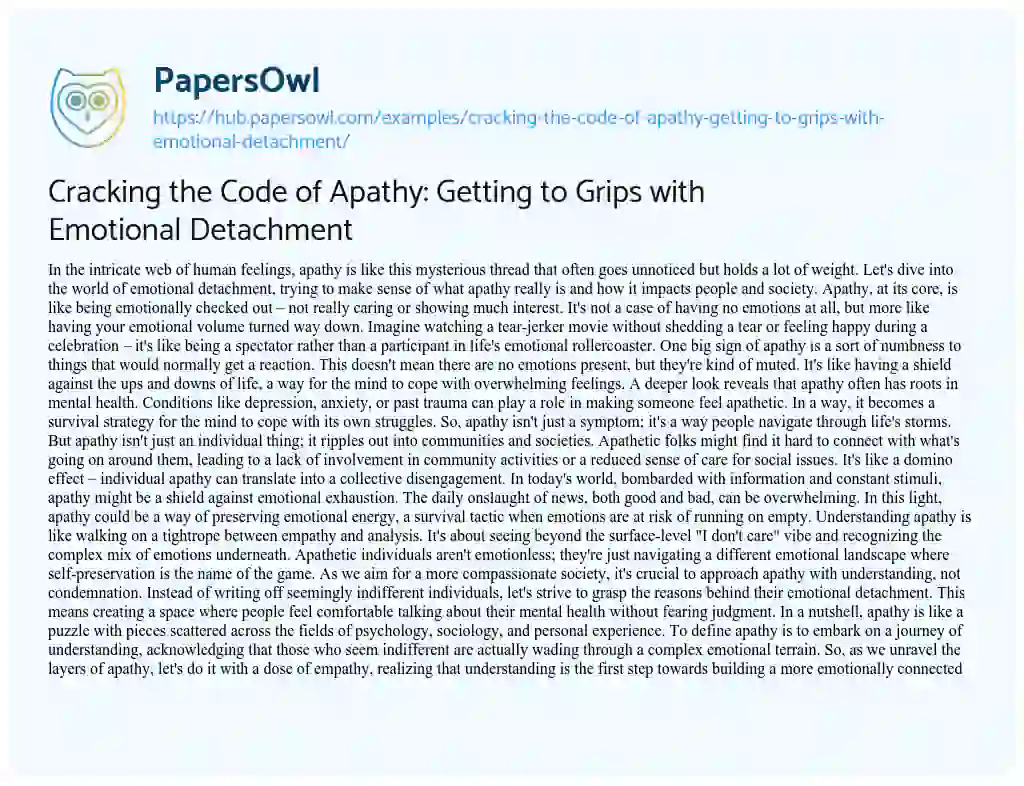 Essay on Cracking the Code of Apathy: Getting to Grips with Emotional Detachment