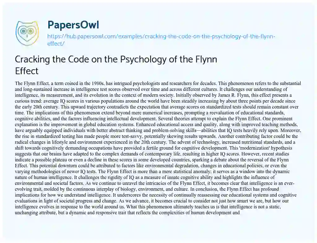 Essay on Cracking the Code on the Psychology of the Flynn Effect