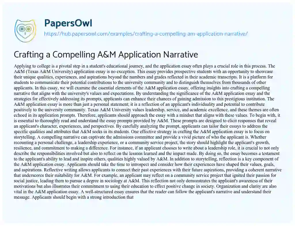 Essay on Crafting a Compelling A&M Application Narrative