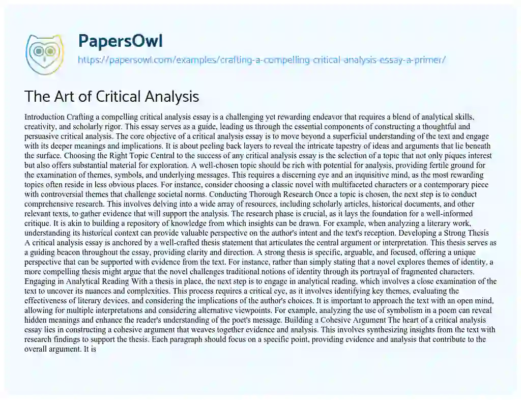 Essay on The Art of Critical Analysis
