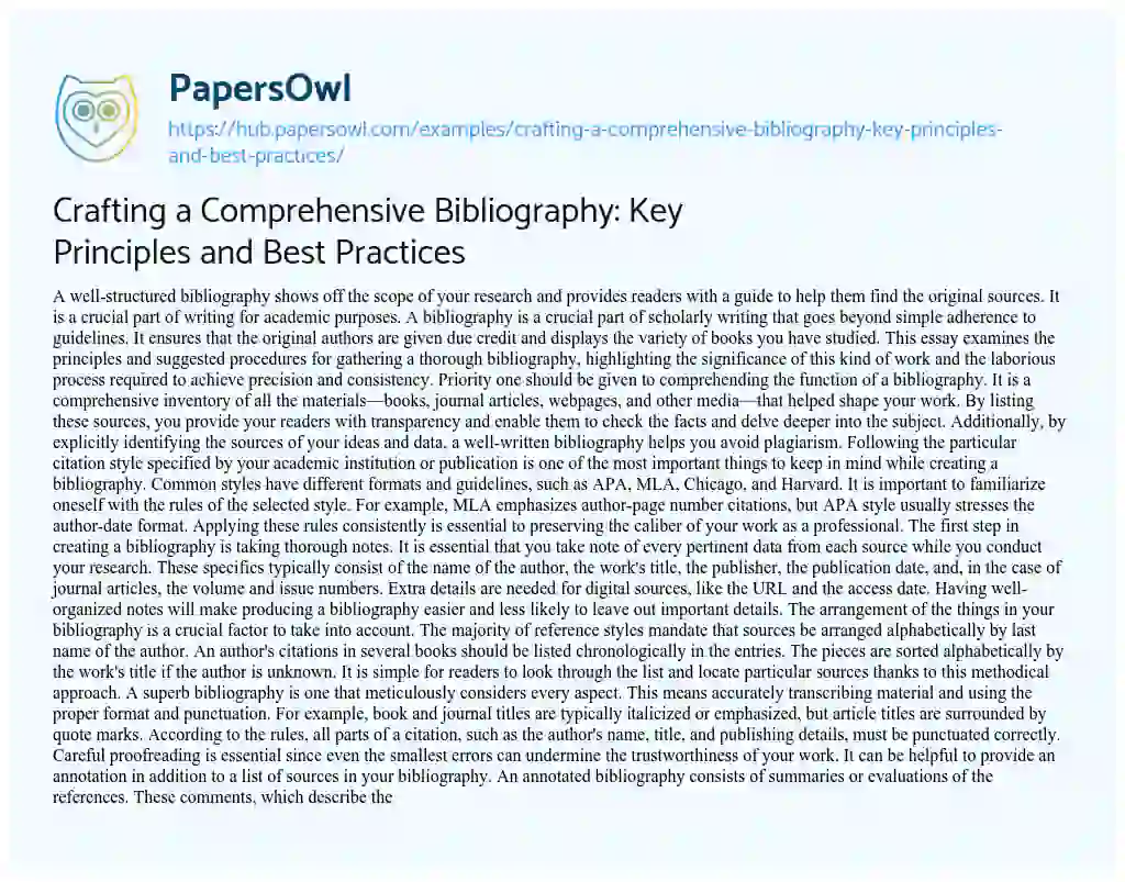 Essay on Crafting a Comprehensive Bibliography: Key Principles and Best Practices