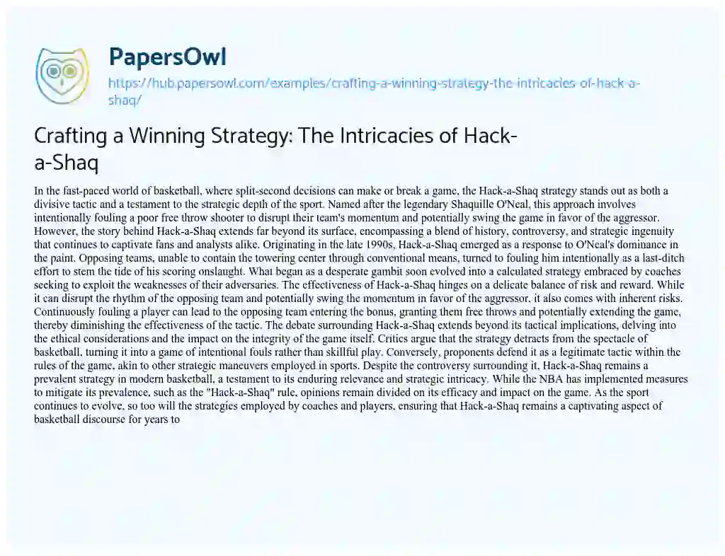 Essay on Crafting a Winning Strategy: The Intricacies of Hack-a-Shaq