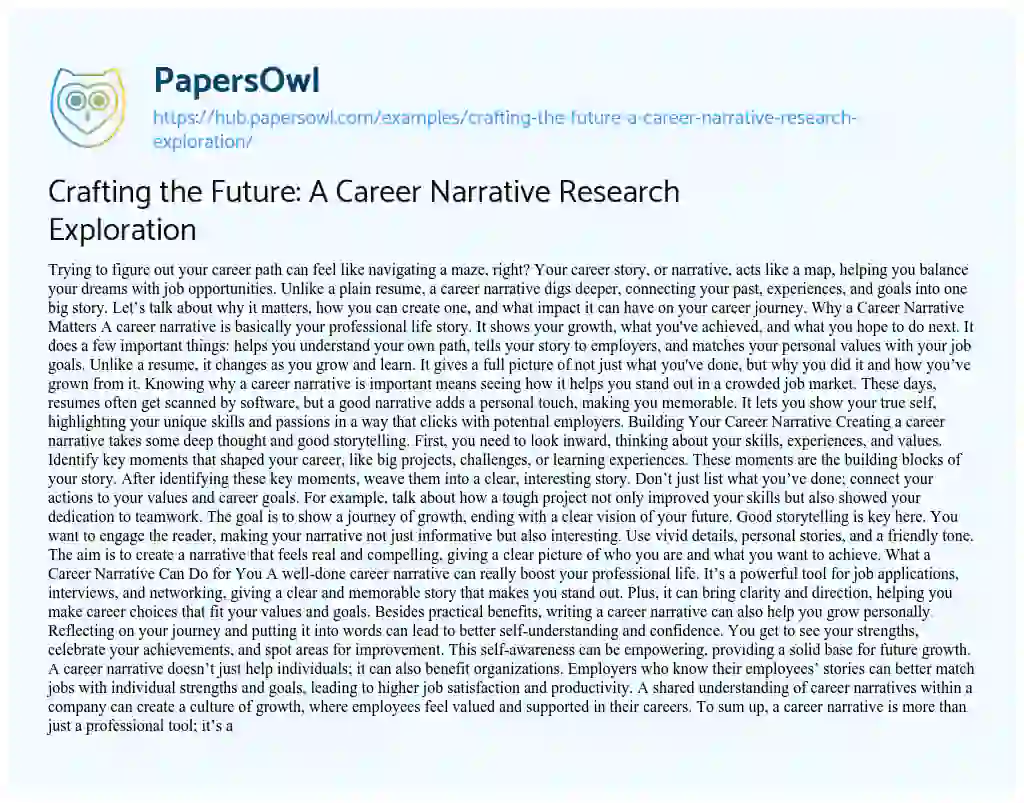 Essay on Crafting the Future: A Career Narrative Research Exploration