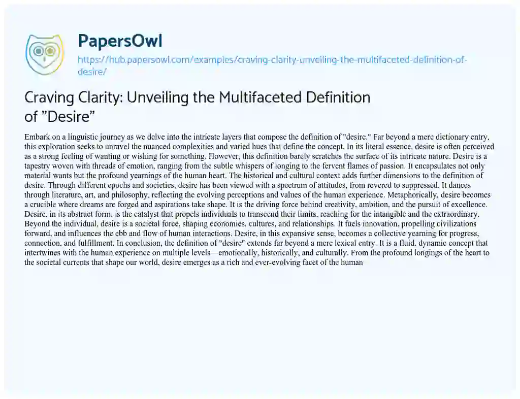 Essay on Craving Clarity: Unveiling the Multifaceted Definition of “Desire”