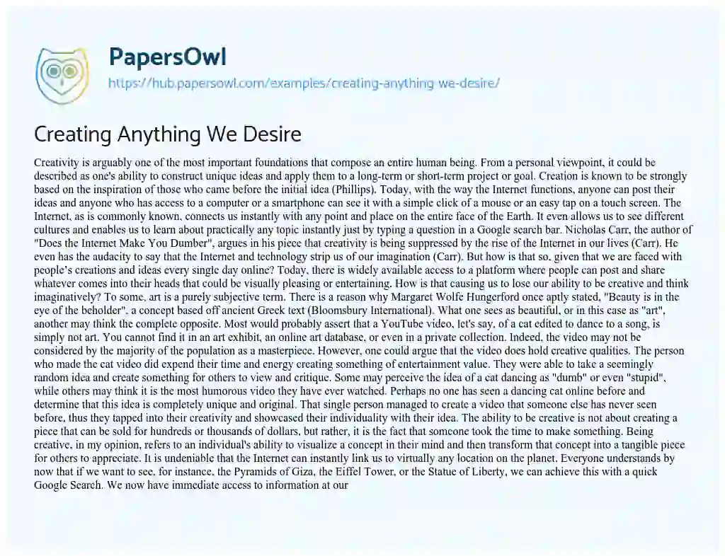 Essay on Creating Anything We Desire