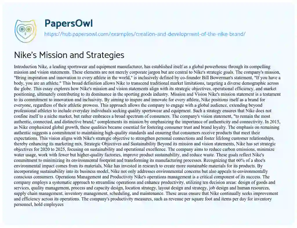Essay on Nike’s Mission and Strategies
