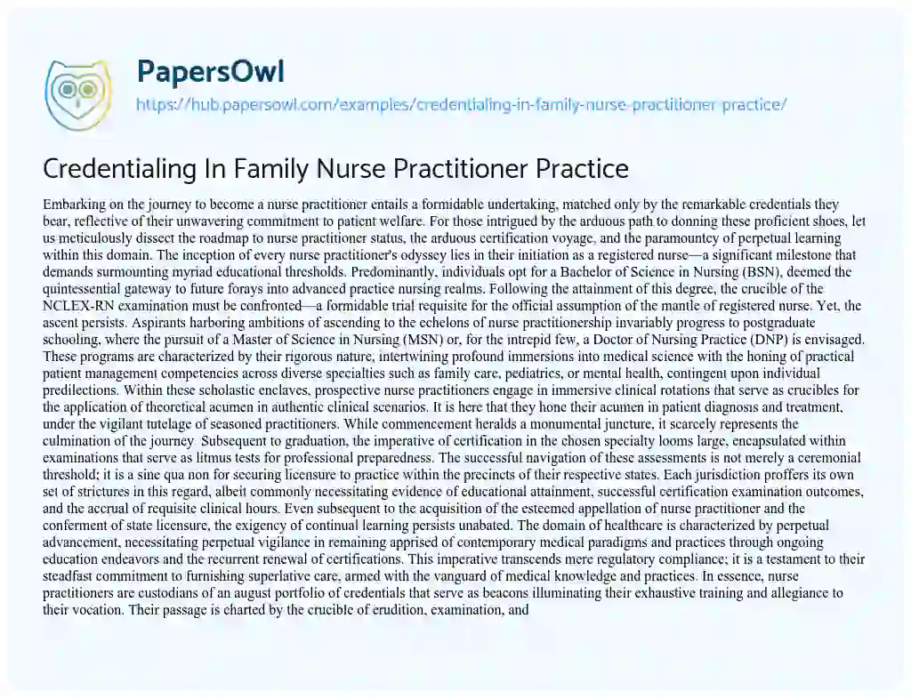Essay on Credentialing In Family Nurse Practitioner Practice