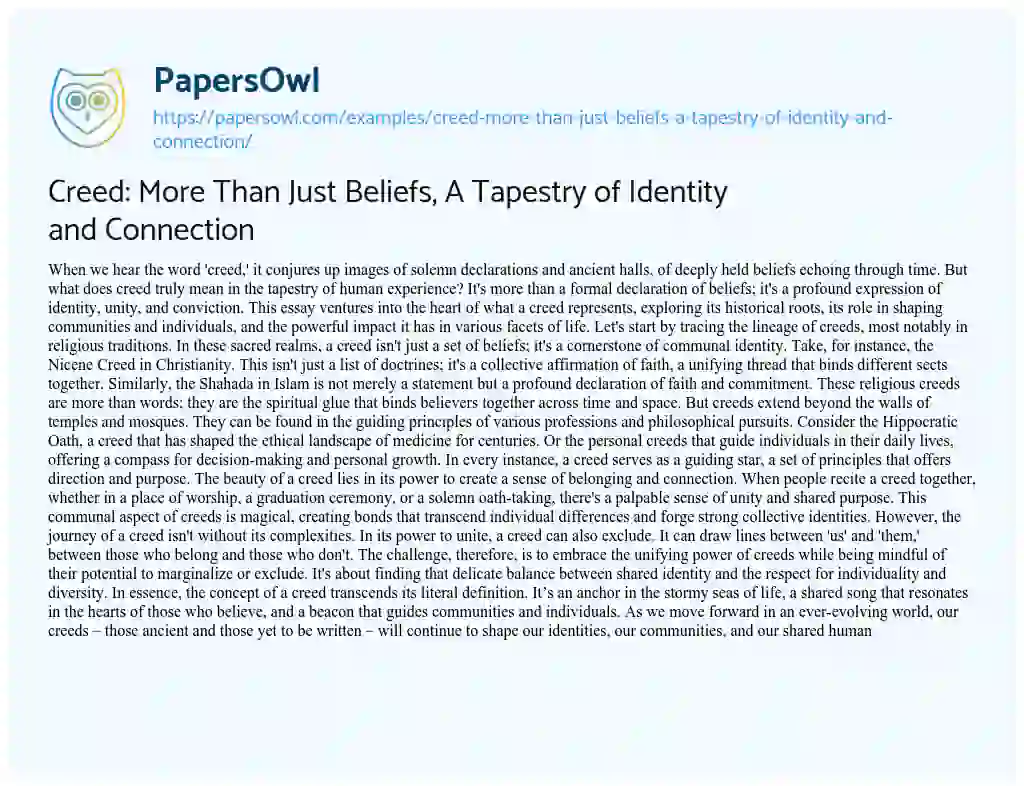 Essay on Creed: More Than Just Beliefs, A Tapestry of Identity and Connection