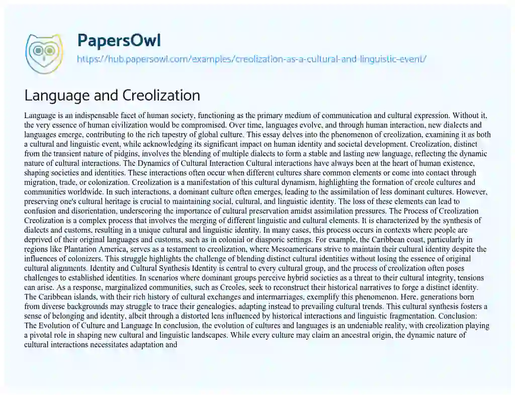 Essay on Language and Creolization