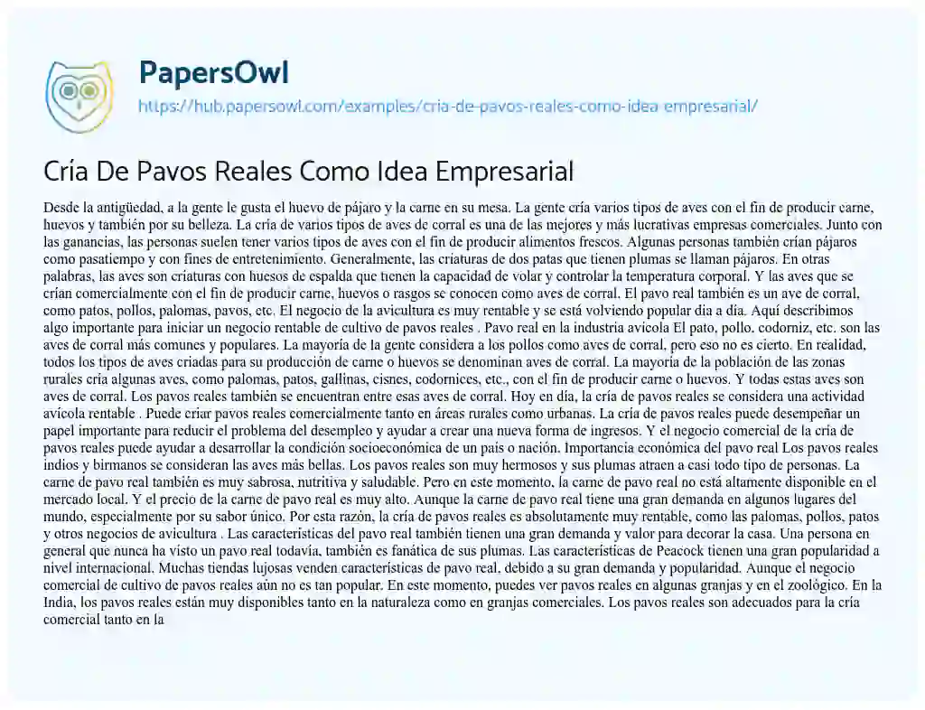 Essay on Cría De Pavos Reales Como Idea Empresarial