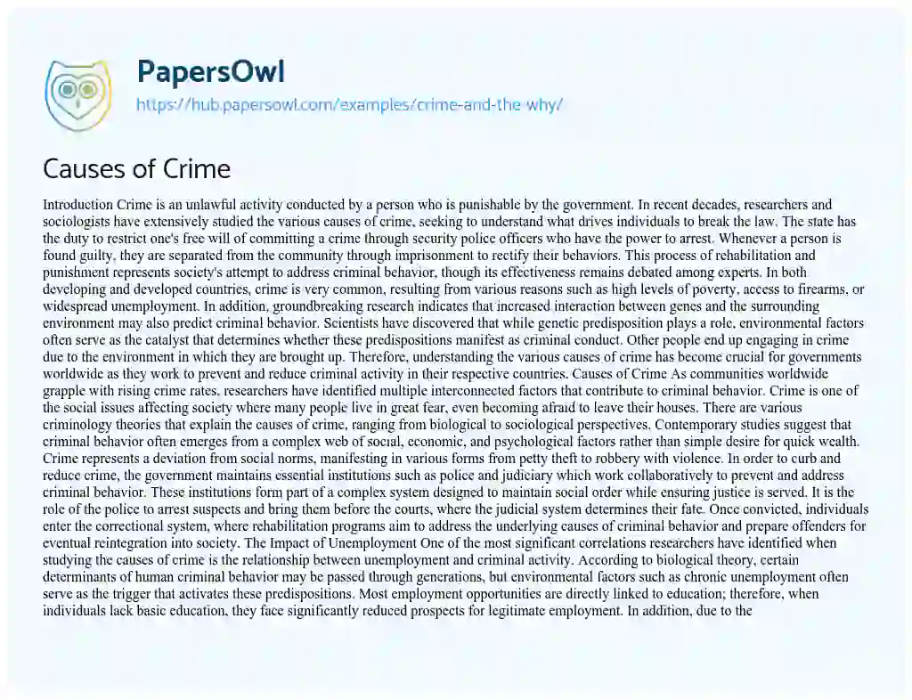 Essay on Causes of Crime