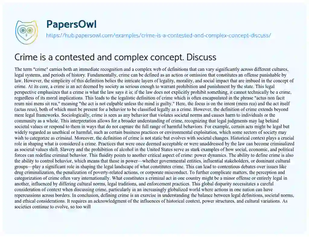 Essay on Crime is a contested and complex concept. Discuss