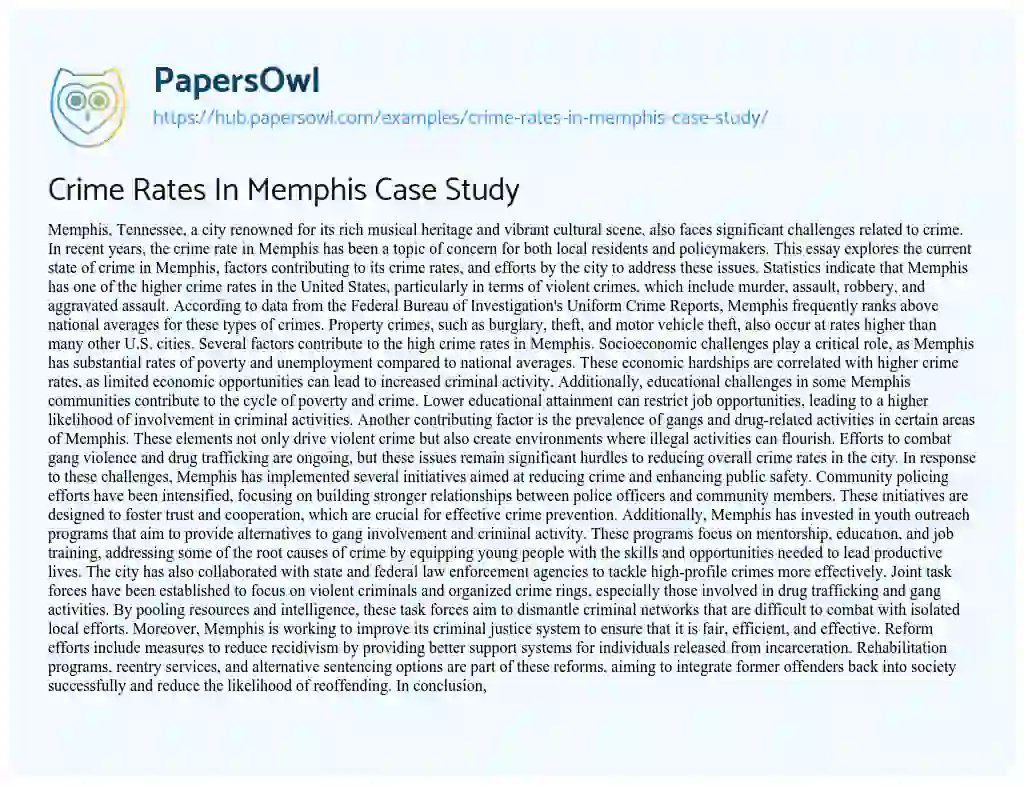Essay on Crime Rates In Memphis Case Study