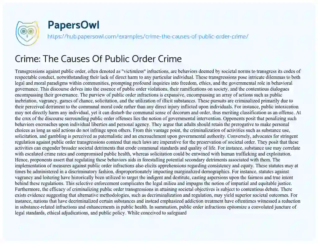 Essay on Crime: The Causes Of Public Order Crime