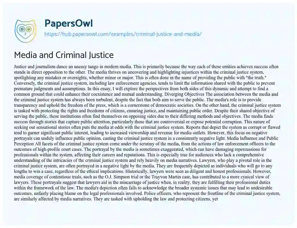 Essay on Media and Criminal Justice