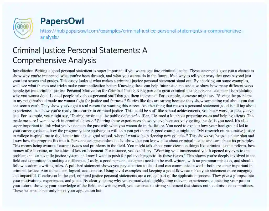 Essay on Criminal Justice Personal Statements: A Comprehensive Analysis
