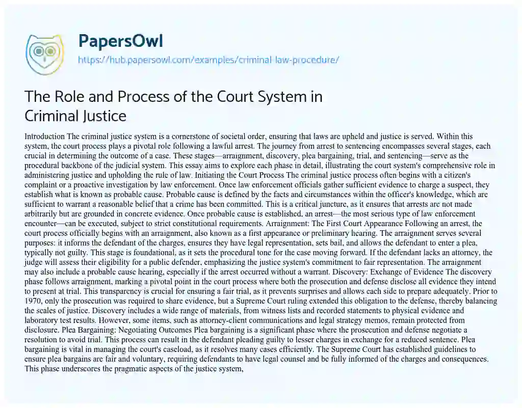 Essay on The Role and Process of the Court System in Criminal Justice