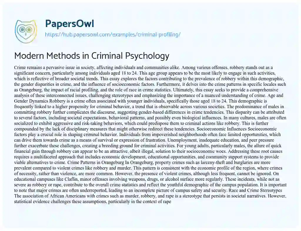 Essay on Modern Methods in Criminal Psychology