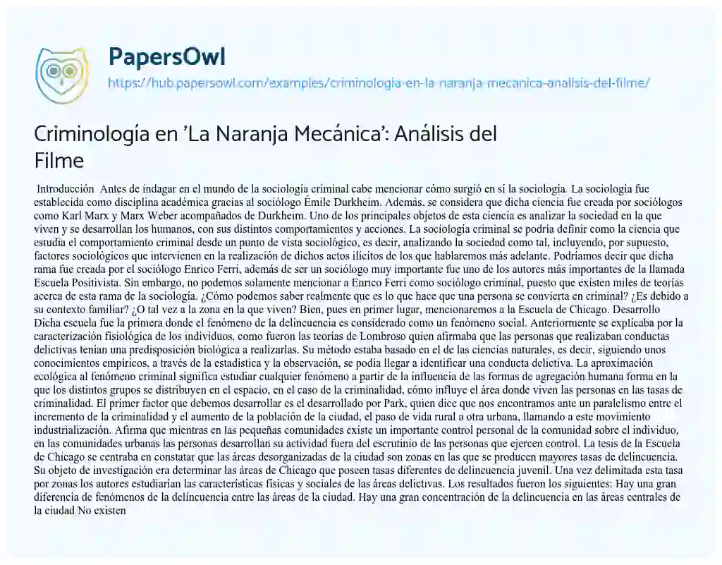 Essay on Criminología en ‘La Naranja Mecánica’: Análisis del Filme