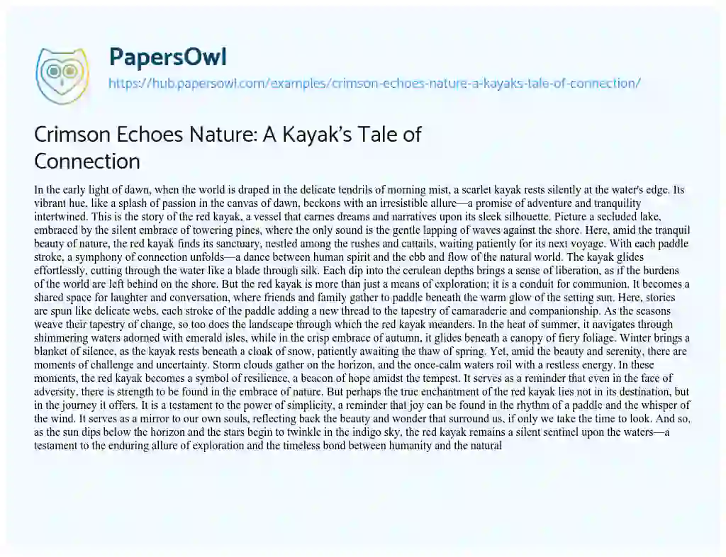 Essay on Crimson Echoes Nature: A Kayak’s Tale of Connection