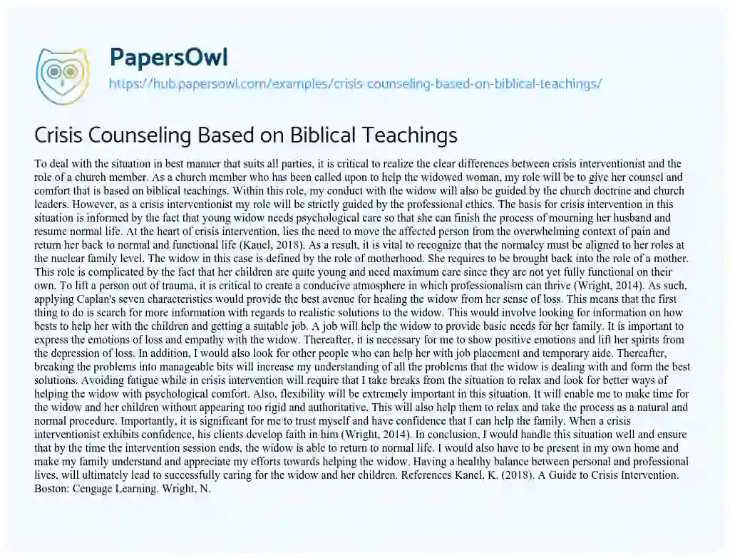 Essay on Crisis Counseling Based on Biblical Teachings