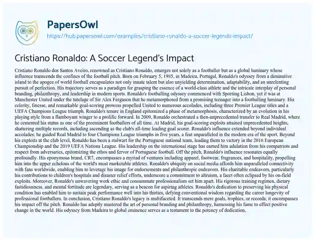 Essay on Cristiano Ronaldo: A Soccer Legend’s Impact
