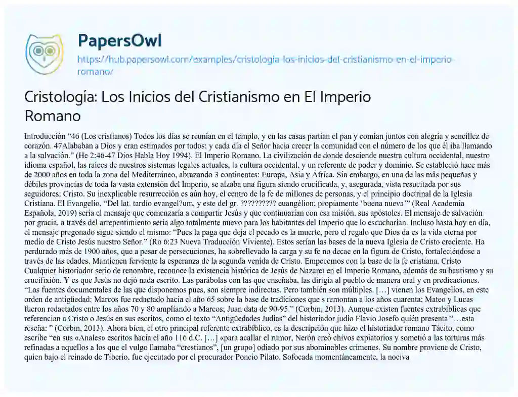 Essay on Cristología: Los Inicios del Cristianismo en El Imperio Romano