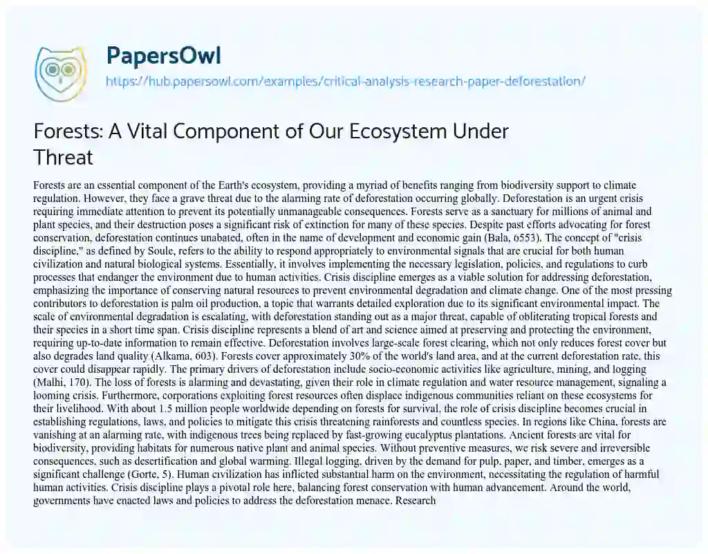 Essay on Forests: A Vital Component of Our Ecosystem Under Threat
