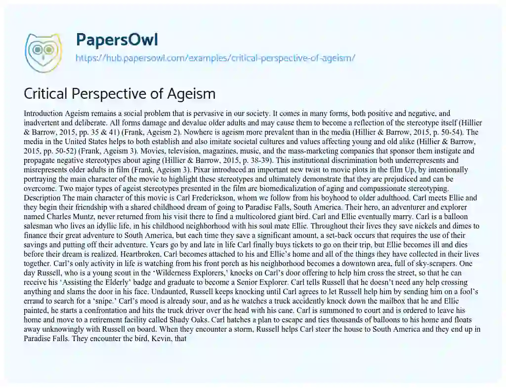 Essay on Critical Perspective of Ageism