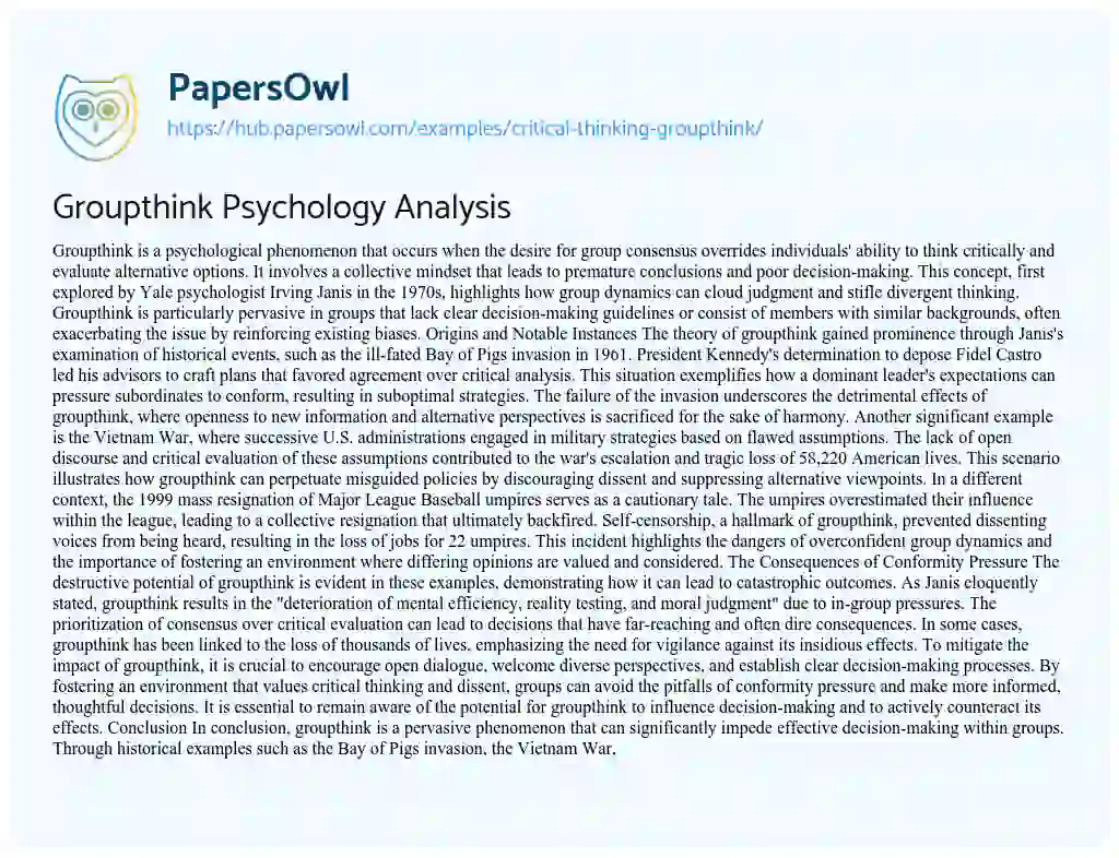 Essay on Groupthink Psychology Analysis