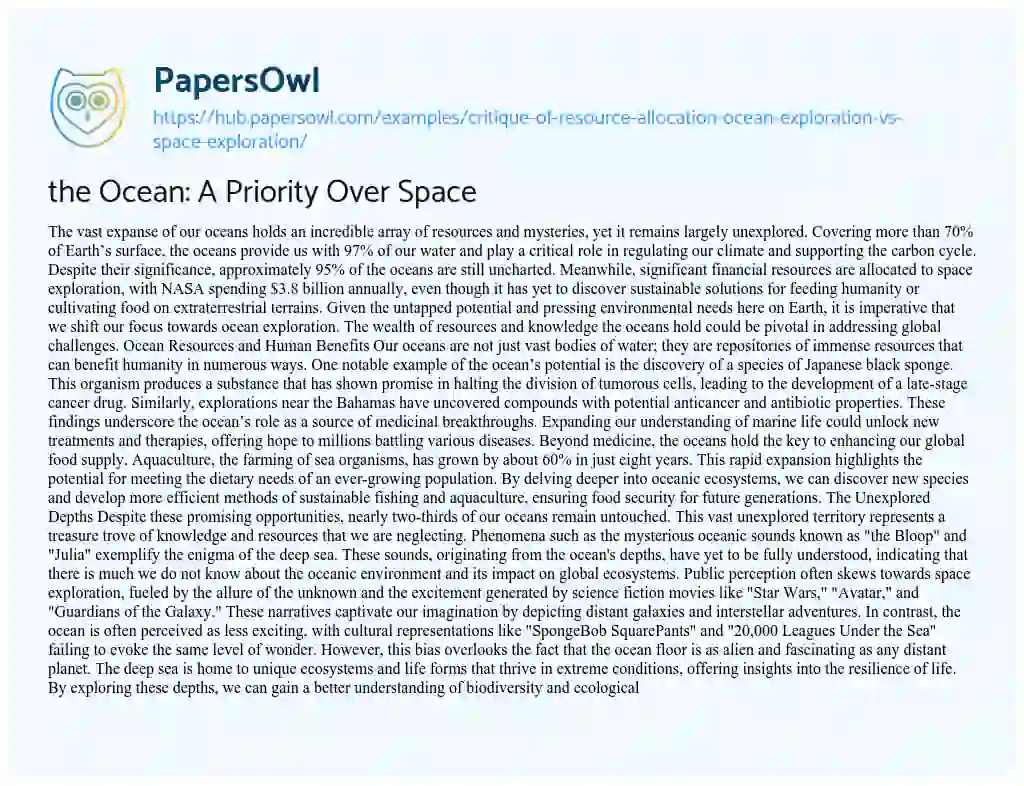 Essay on the Ocean: A Priority Over Space