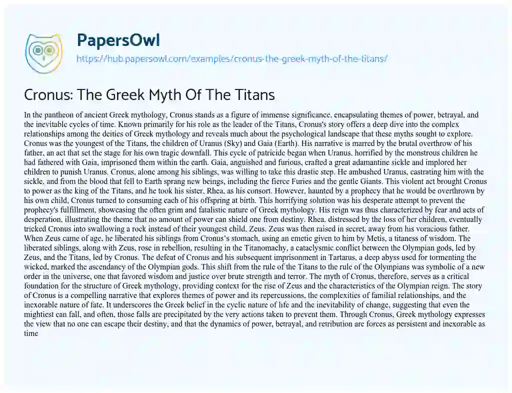 Essay on Cronus: The Greek Myth Of The Titans