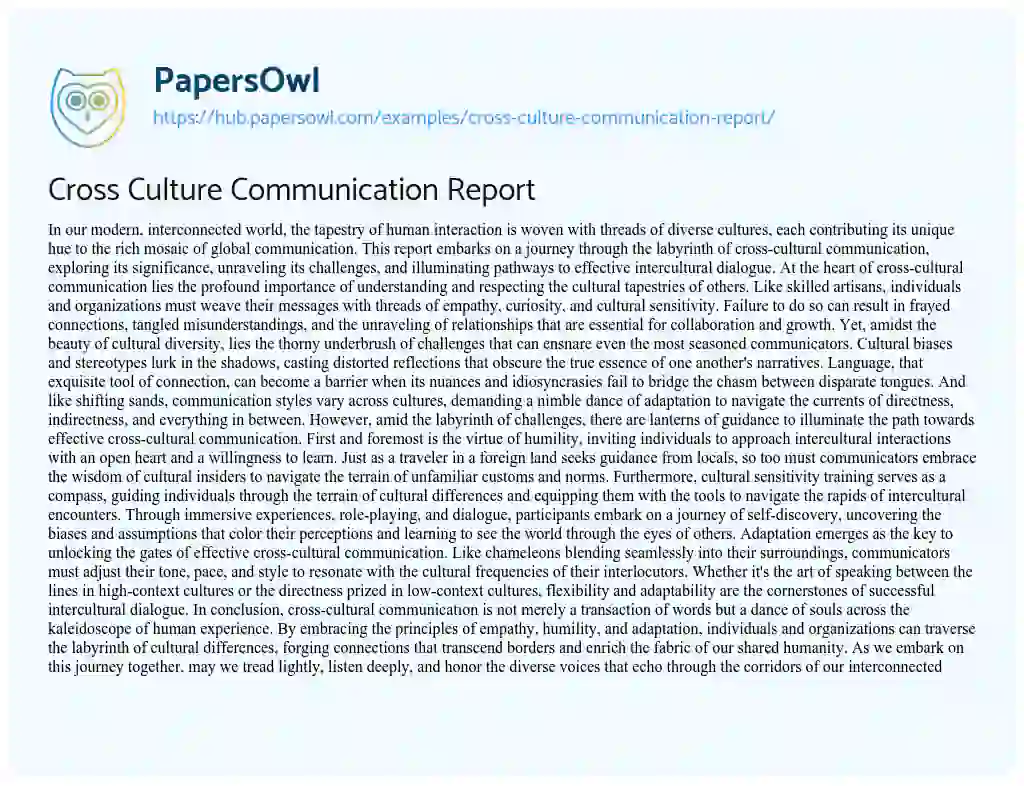 Essay on Cross Culture Communication Report