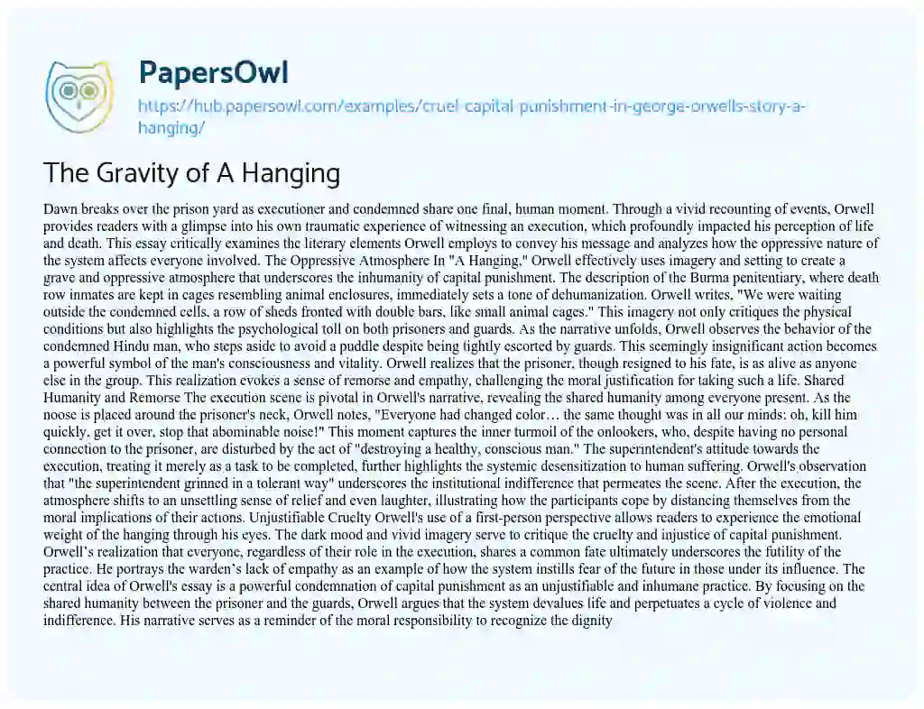 Essay on The Gravity of A Hanging