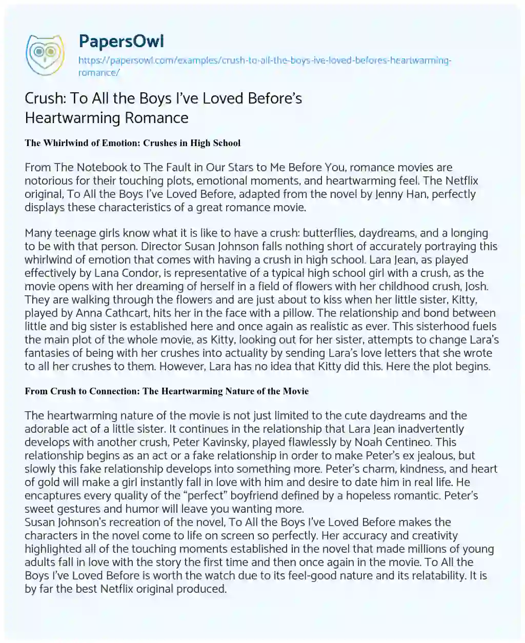 Essay on Crush: To All the Boys I’ve Loved Before’s Heartwarming Romance