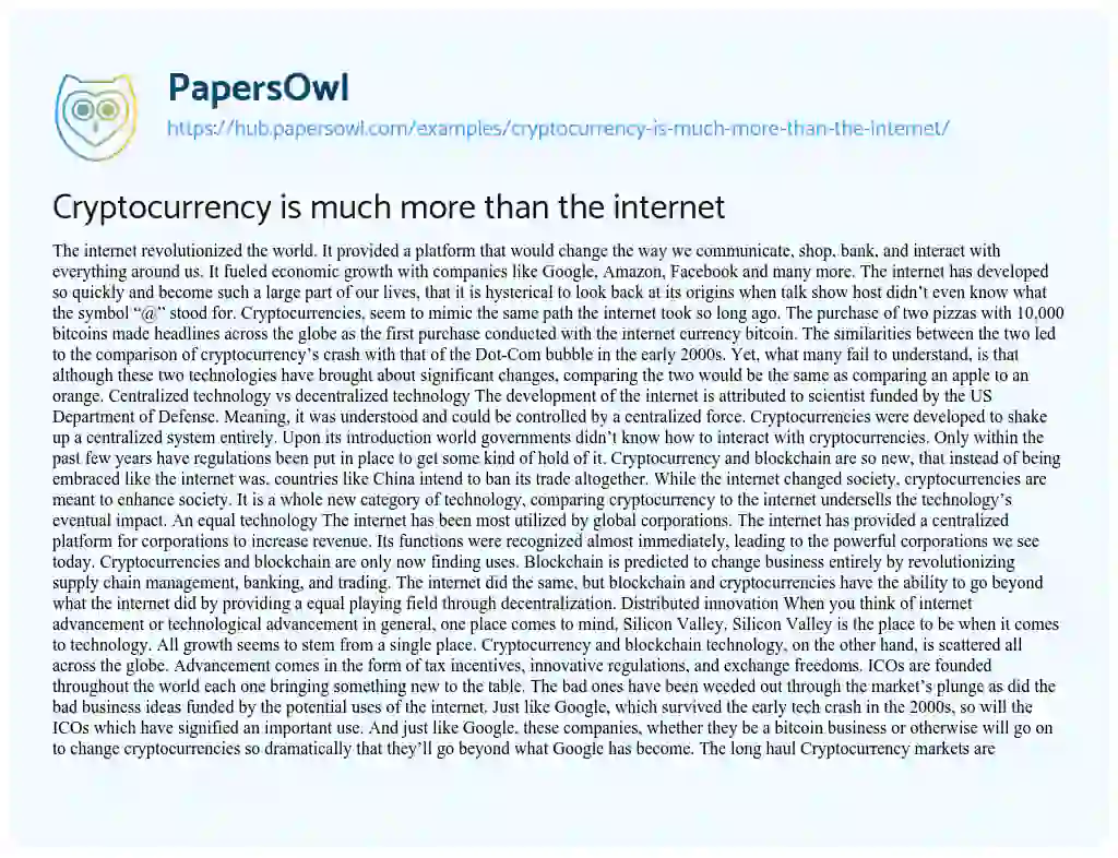 Essay on Cryptocurrency is much more than the internet