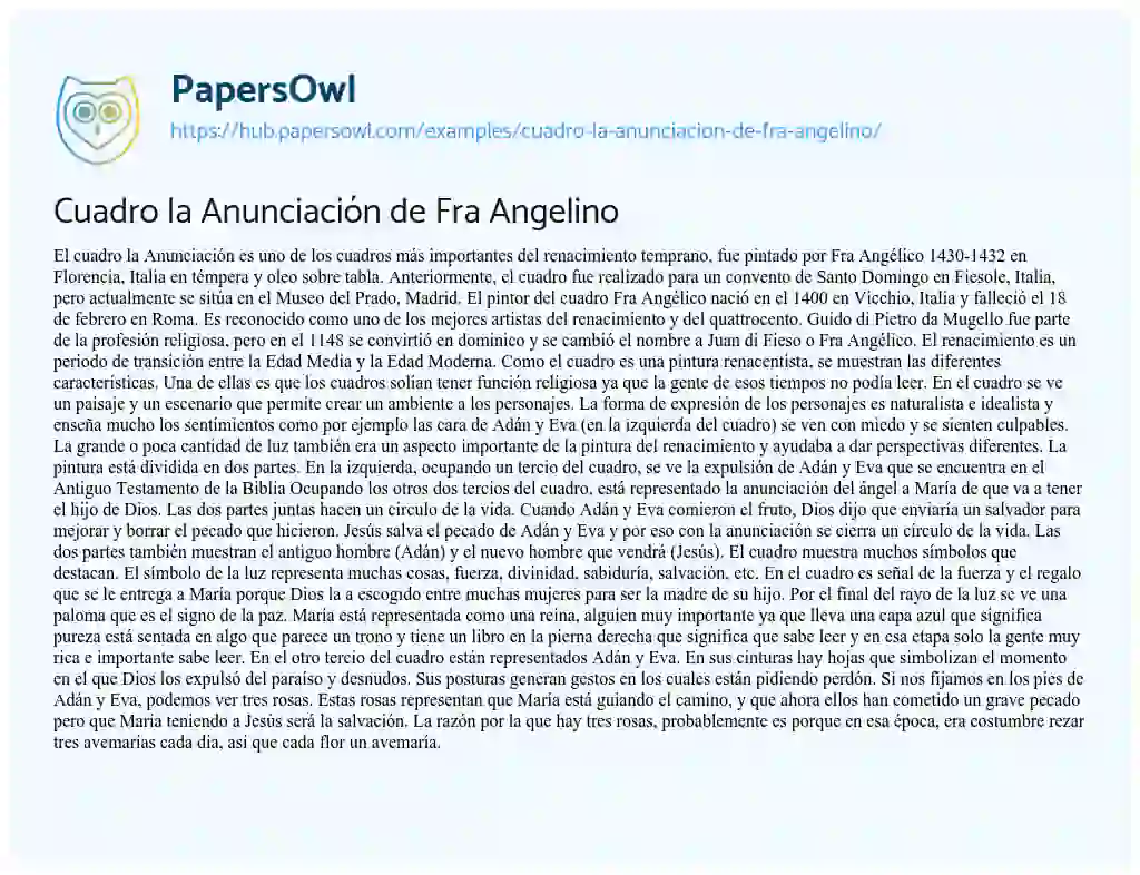 Essay on Cuadro la Anunciación de Fra Angelino