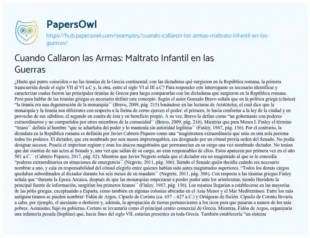 Essay on Cuando Callaron las Armas: Maltrato Infantil en las Guerras