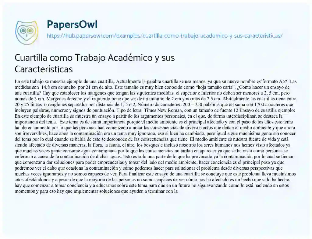 Essay on Cuartilla como Trabajo Académico y sus Características