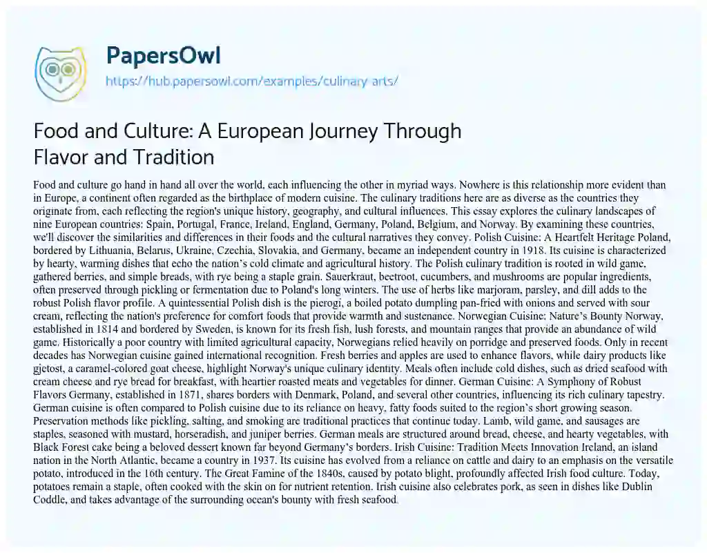Essay on Food and Culture: A European Journey Through Flavor and Tradition