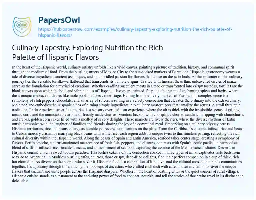 Essay on Culinary Tapestry: Exploring Nutrition the Rich Palette of Hispanic Flavors
