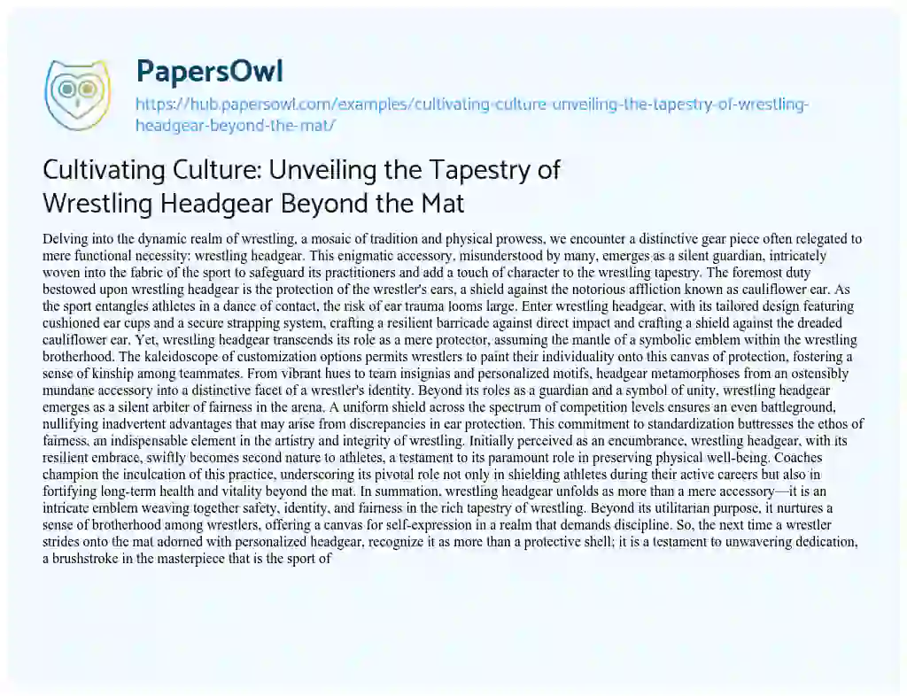 Essay on Cultivating Culture: Unveiling the Tapestry of Wrestling Headgear Beyond the Mat