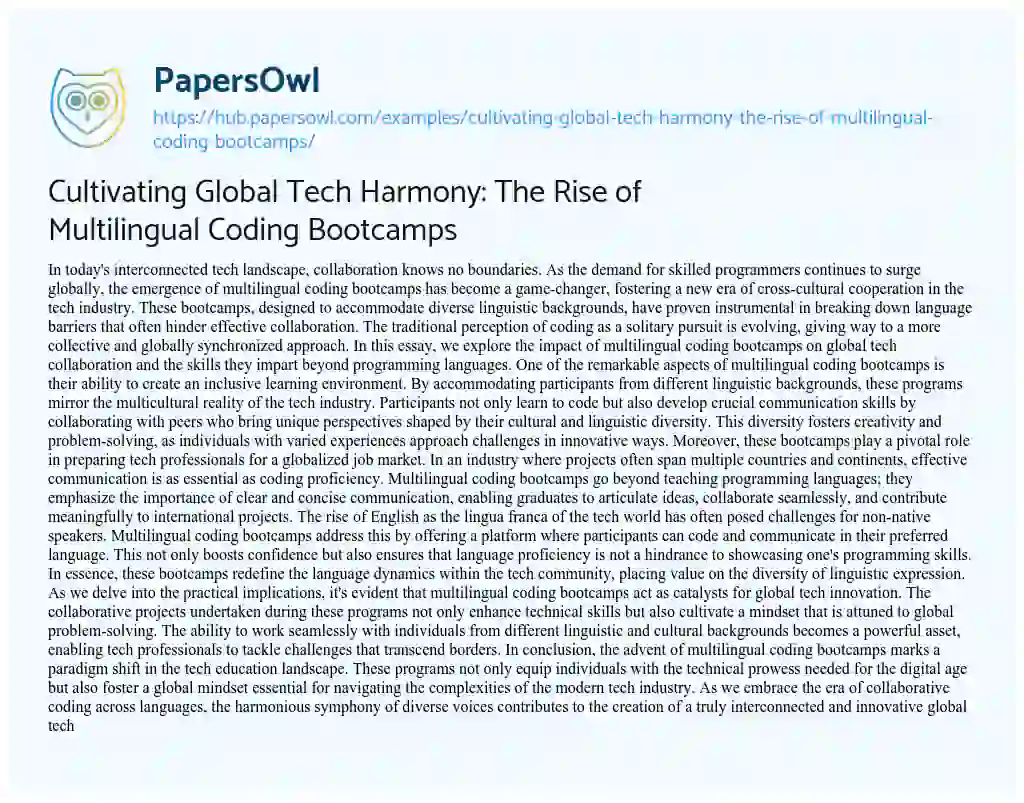 Essay on Cultivating Global Tech Harmony: The Rise of Multilingual Coding Bootcamps