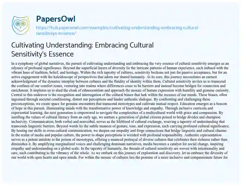 Essay on Cultivating Understanding: Embracing Cultural Sensitivity’s Essence