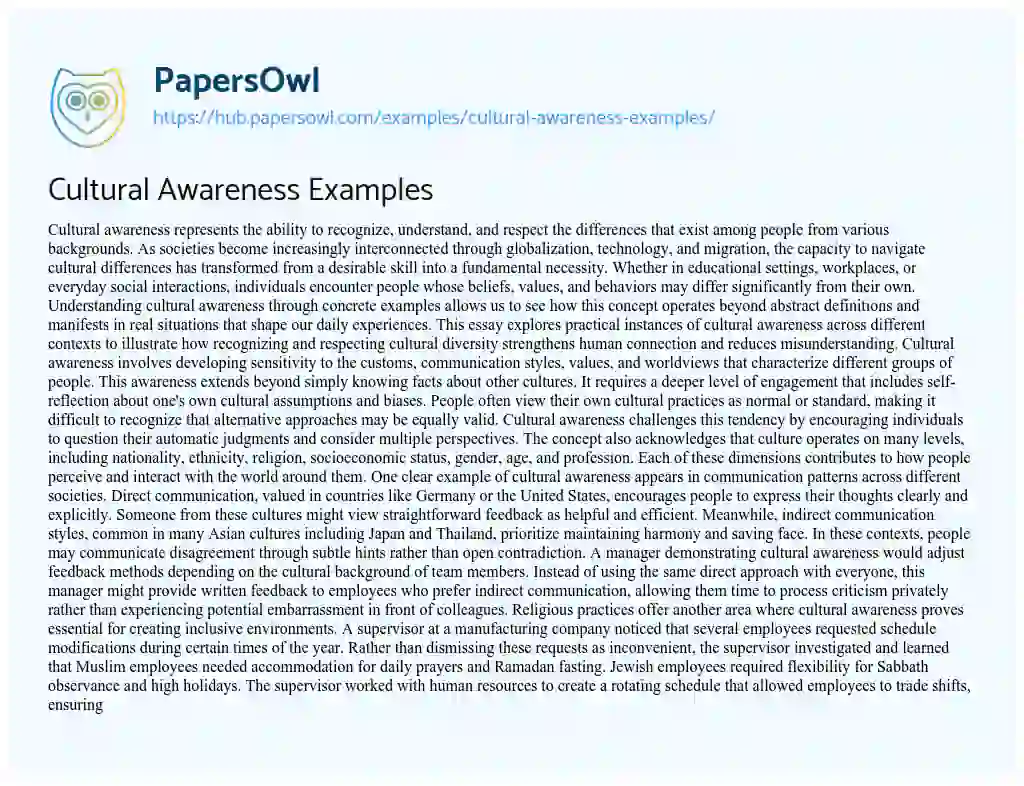 Essay on Cultural Awareness Examples