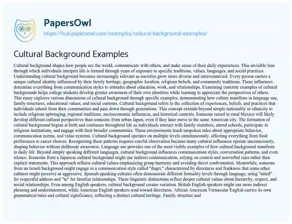 Essay on Cultural Background Examples