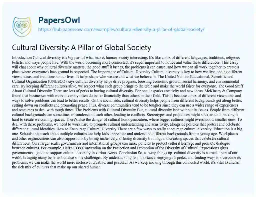 Essay on Cultural Diversity: A Pillar of Global Society