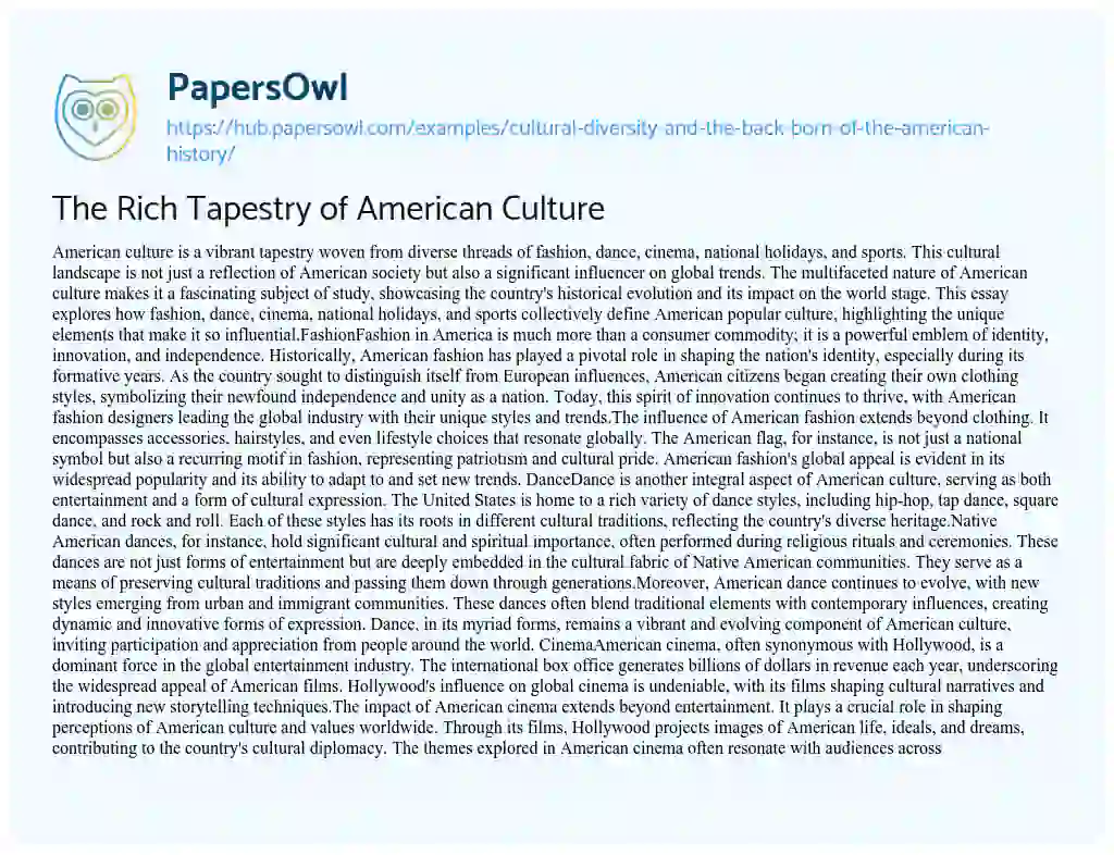 Essay on The Rich Tapestry of American Culture