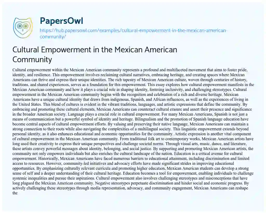 Essay on Cultural Empowerment in the Mexican American Community