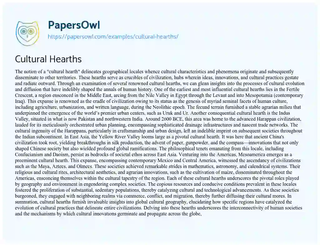 Essay on Cultural Hearths